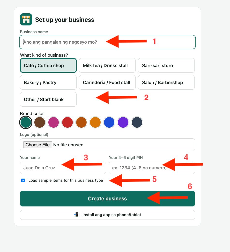 Set up your business form