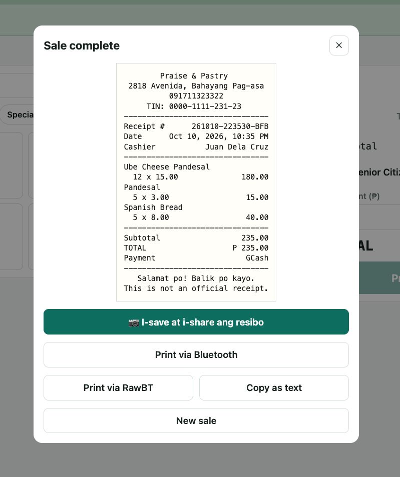 Sale complete na may resibo